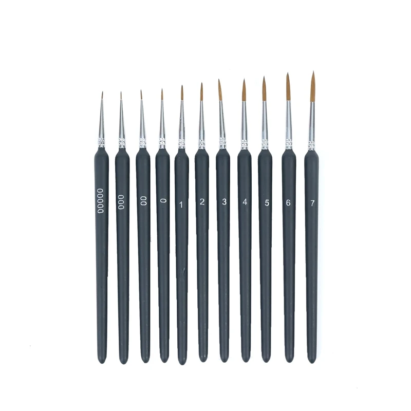 Detail Brush Set For Fine Detailing & Painting, Watercolor, Oil- Miniatures, Models 11 Piece Miniature Brushes Black