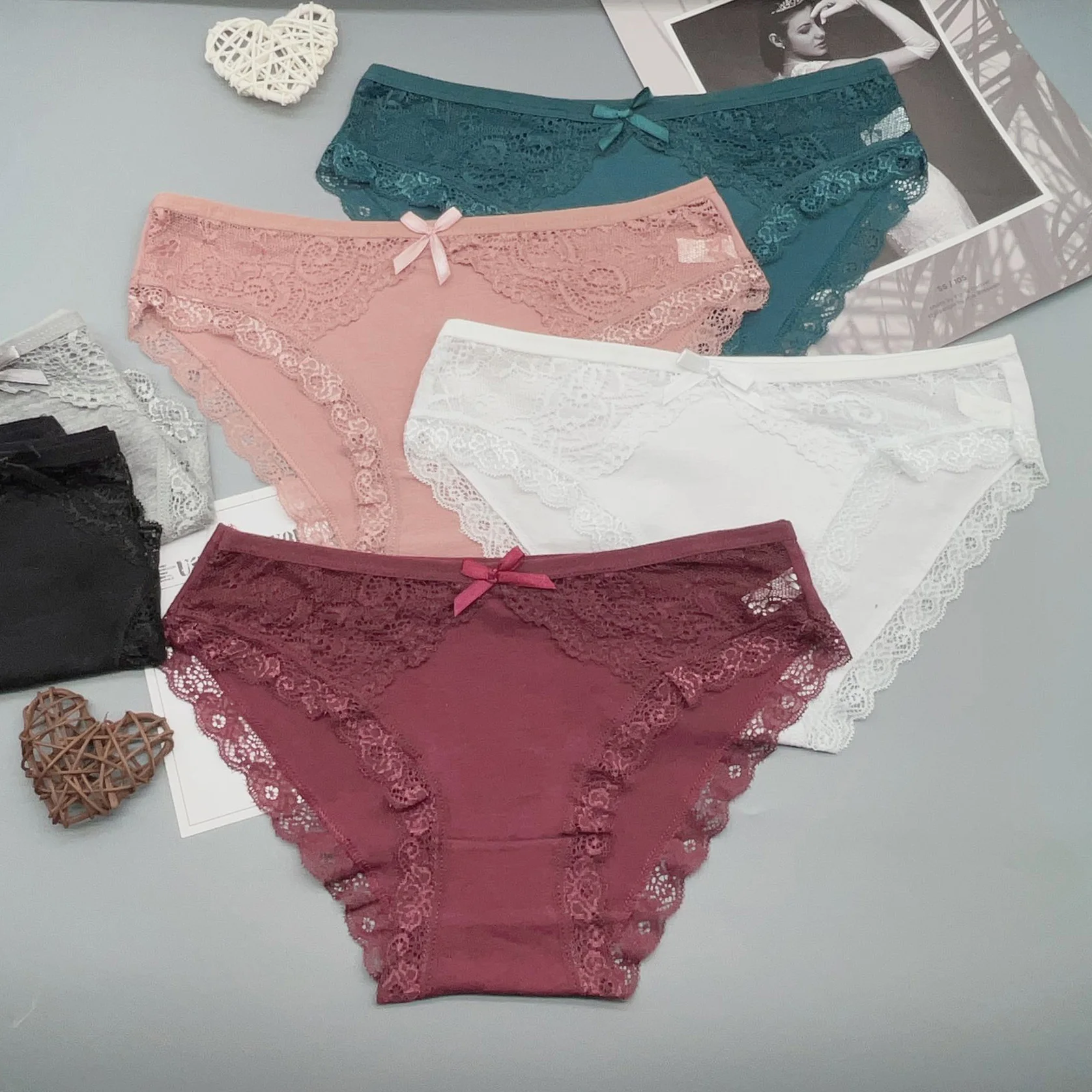 5 Pcs New Arrival Panties Women Lingerie Sexy Lace Underwear Solid Color Women's Cotton Briefs Panties