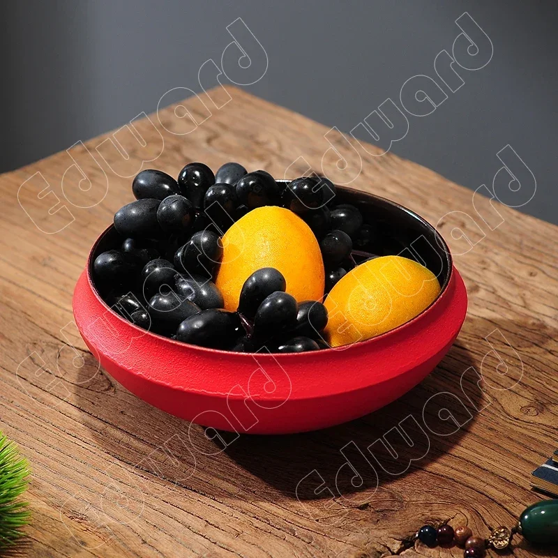 Red Ceramic Plates Household Fruit Tray Living Room Coffee Table Dinner Plates Candy Trays Modern Solid Color Home Decoration