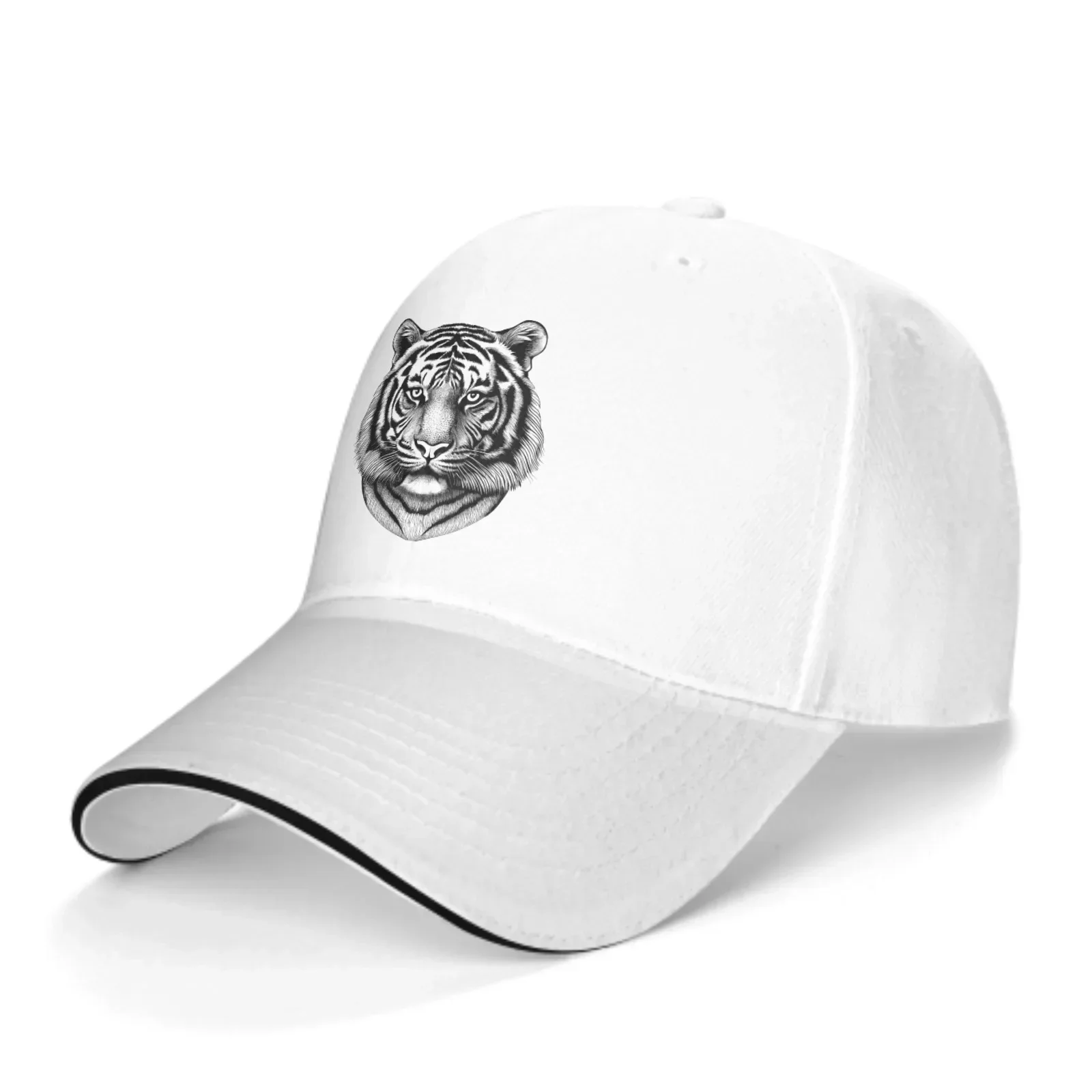 Tiger Adjustable Women Men Back Closure Caps Washed Sandwich Caps Sports Outdoor Baseball Hat