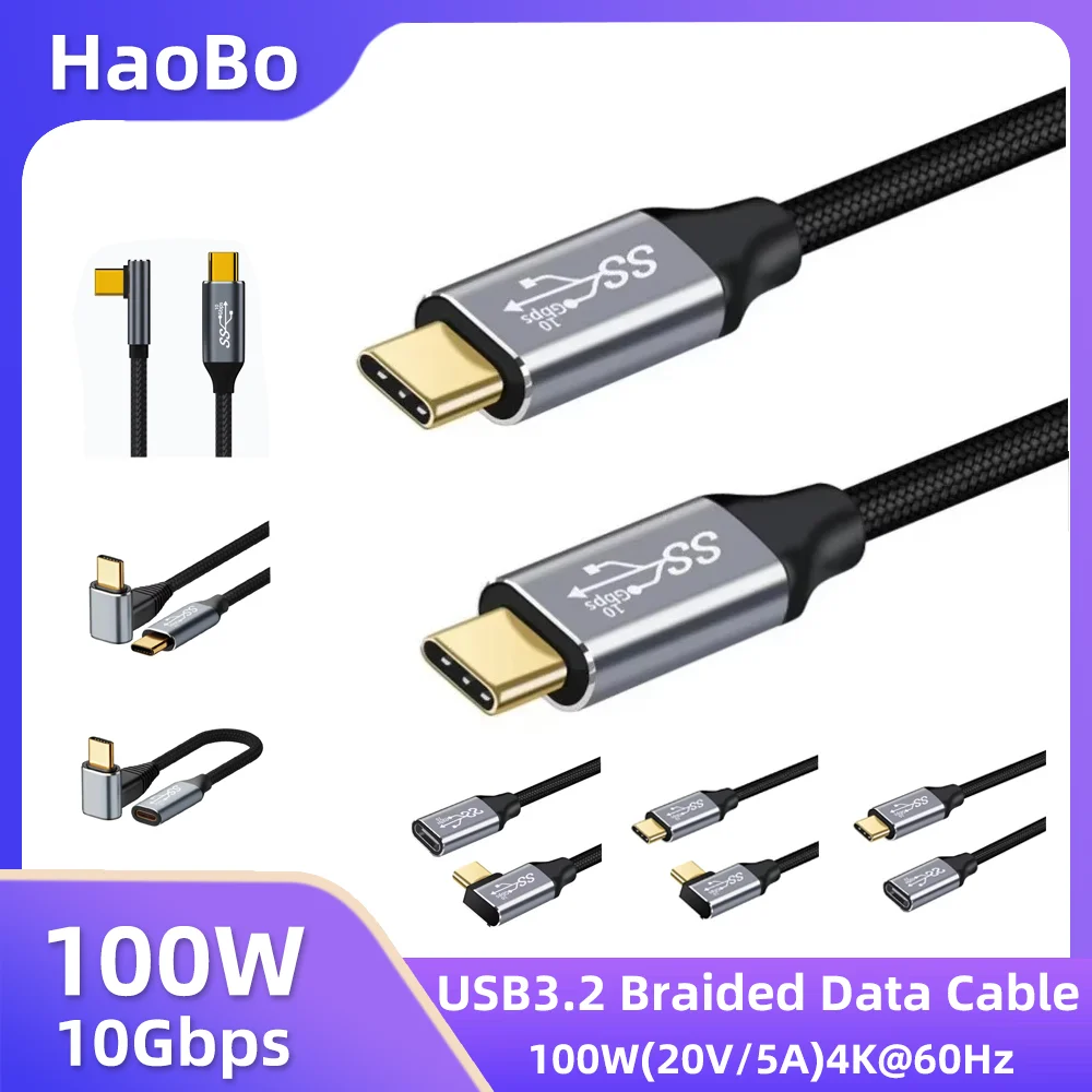 5A タイプ C オスメス 90 角ケーブル USB C 延長ケーブル高速充電 USB タイプ C 3.1 PD100W 急速充電コーナーケーブル