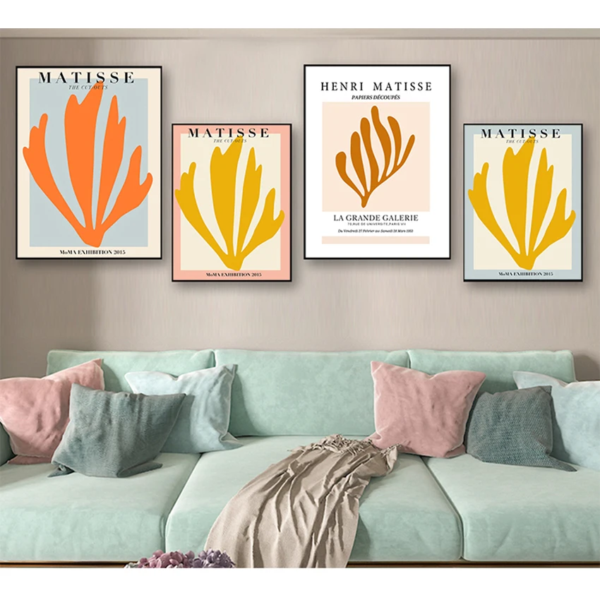 set posters and prints living room decoration Matisse floral poster abstract painting Tropical plants pop art 4 piece