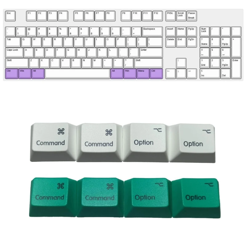 R1 Height 1.25U 1.25X Common Option Keycaps for Mechanical Keyboard 4 Pieces PBT Dye Subbed for Mac Keycaps Green/White