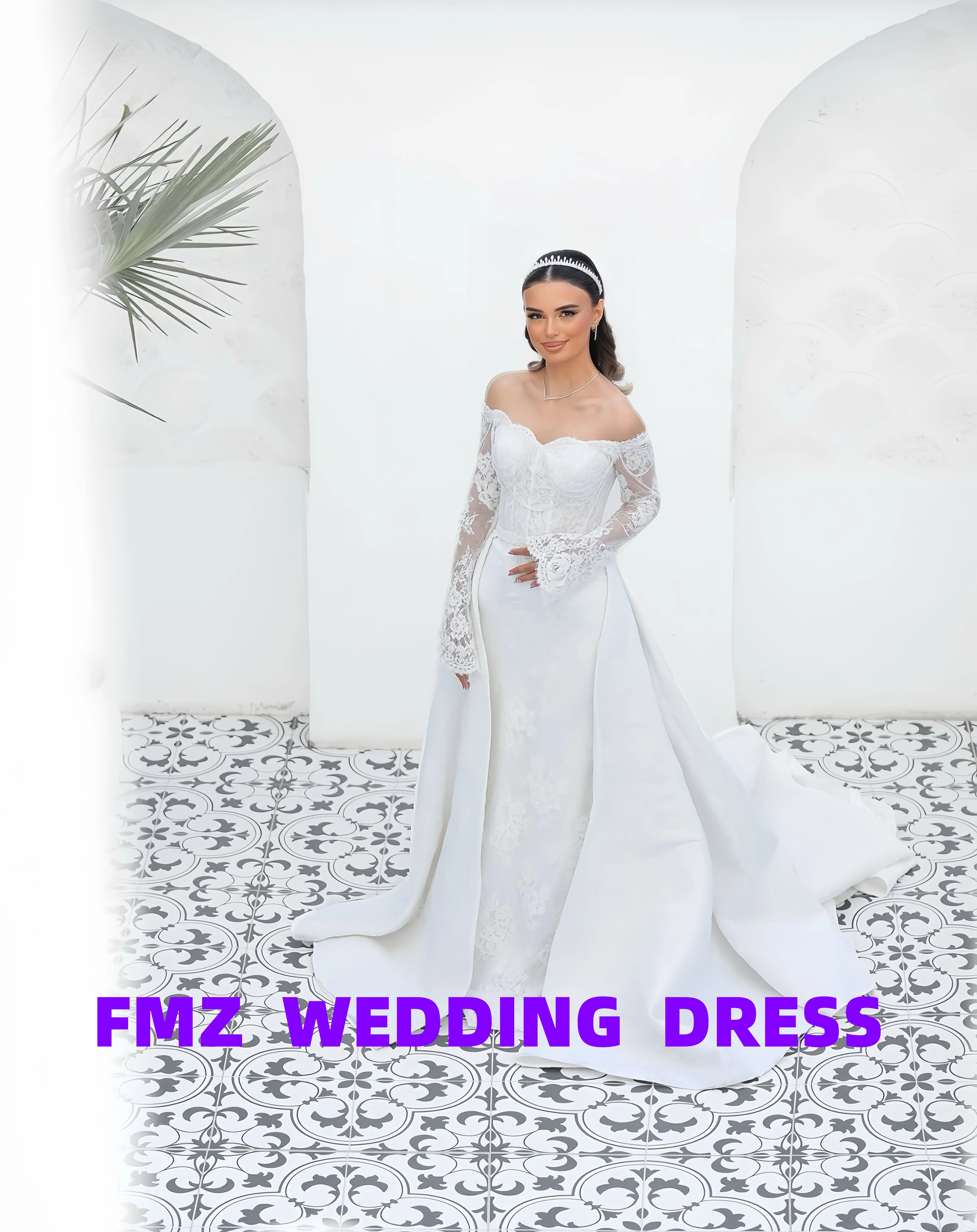 Customized Sweet collar Long Sleeve Mermaid Detachable tail amanda novias vestidos de novia amanda's novias wedding dress