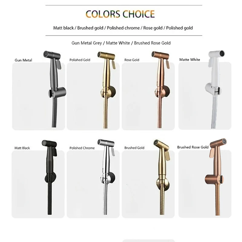 Toilet Bidet Sprayer & Hose & Support Set Brushed Gold Handheld Bidet Tap Shower Head, Rose Gold, Gun Metal Grey Shattf