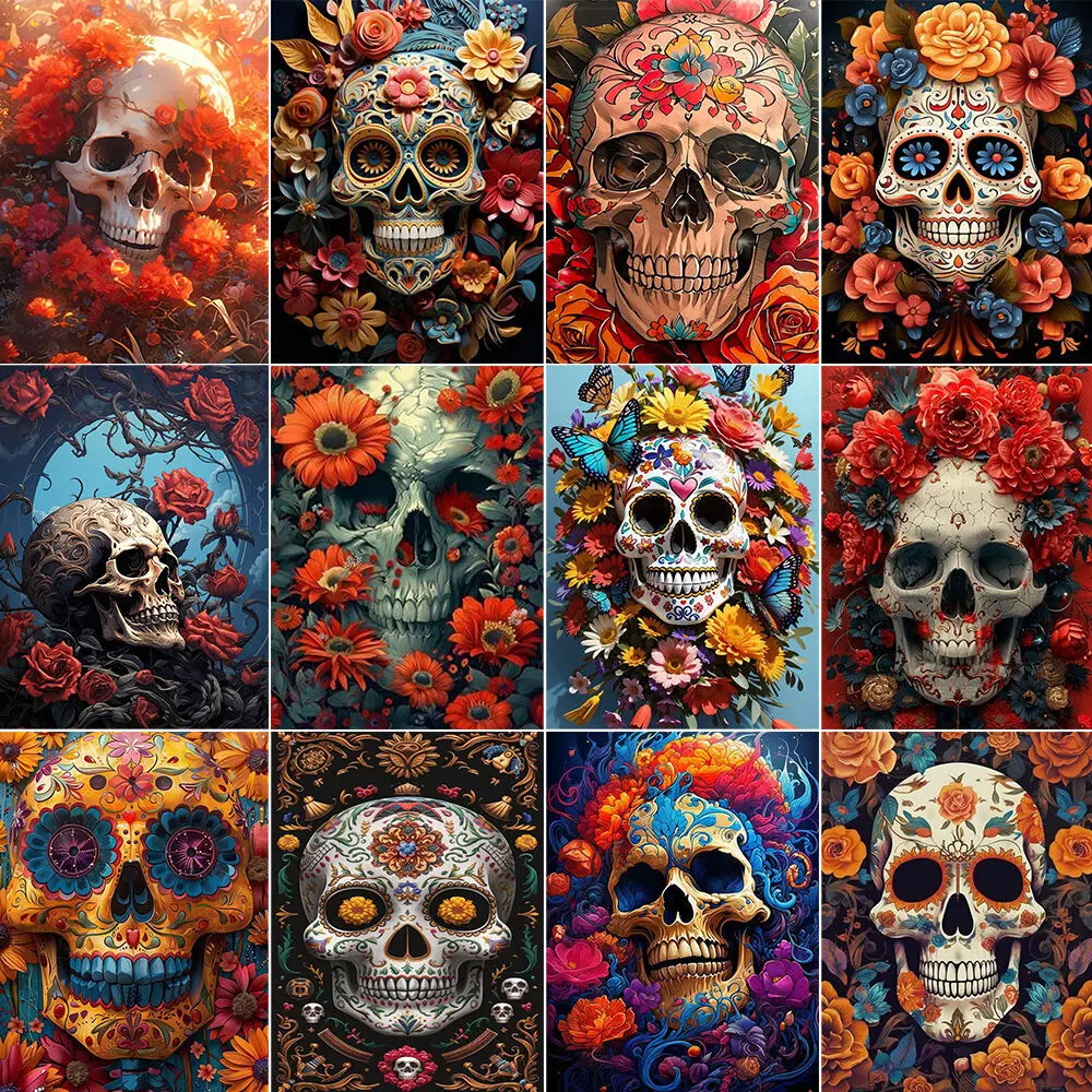 

1pc frameless1pc frameless Coloring By Numbers Adults Handicraft Flowers Skeleton Oil Painting Kit Diy Paint By Number Home Dec