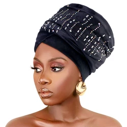 Nuove donne africane Hijab musulmano velluto diamante turbante berretto musulmano foulard cofano islamico testa sciarpe lunga coda sciarpa cappello