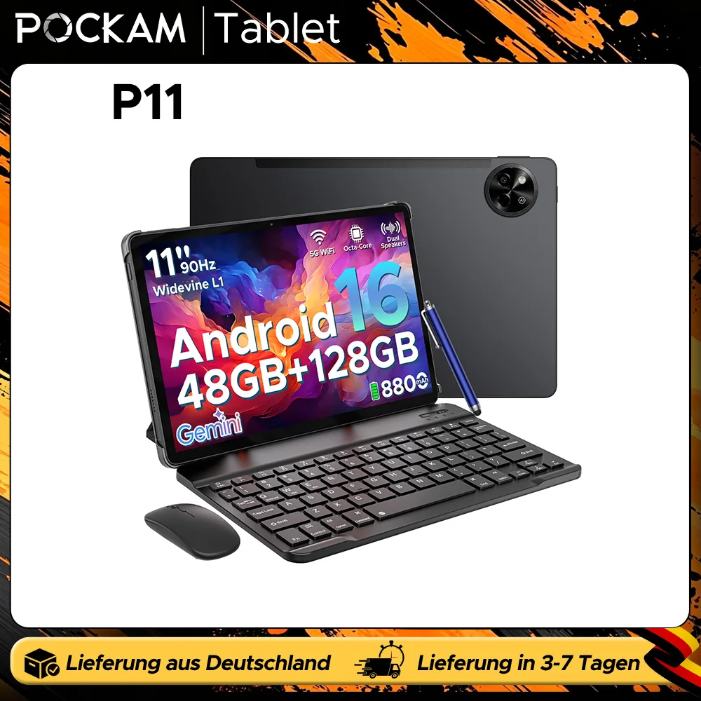 POCKAM P11 Tablet-PC Android 16 Gemini AI 11-Zoll-Display 48GB RAM (8+40) 128GB ROM 8800mAh Akku Unisoc T7250 WLAN-Version