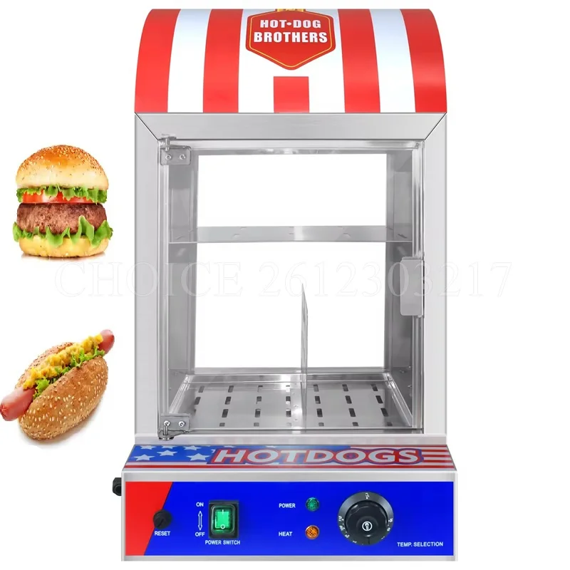 Commercial Hot Dog Insulation Cabinet Heated Display Cabinet Food Warming Showcase Electric Hot Dog Steamer Machine