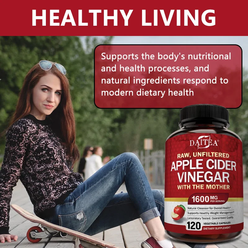 

Уксус Apple Cider 1600 мг — пищеварительное здоровье, высокая абсорбция, сжигание жира, очищающая добавка для детоксикации, уход за весом