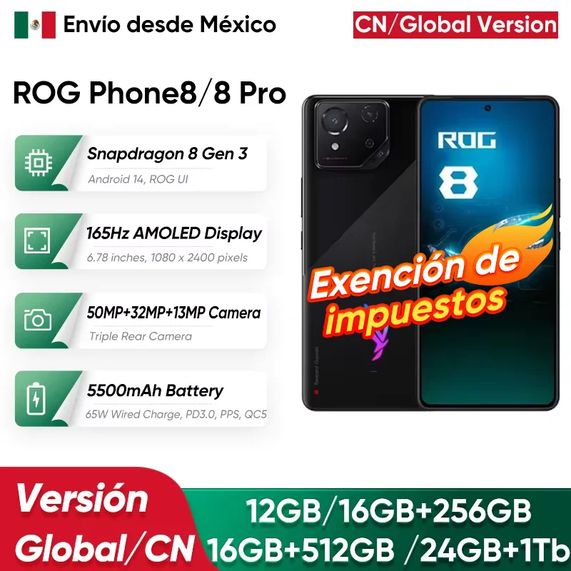 ROG-teléfono inteligente 8 y 8 Pro 5G para videojuegos, smartphone con Snapdragon 8 Gen 3, Pantalla AMOLED de 6,78 pulgadas y 165Hz, cámara IMX890 de 50MP, carga rápida de 65W