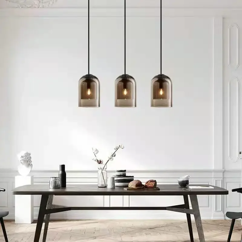 Lampe Suspendue en Verre Double au Design Nordique Post-Moderne, Luminaire Décoratif d'Nik, Idéal pour une Chambre à Coucher, une Salle à Manger, un Bar ou une Cuisine