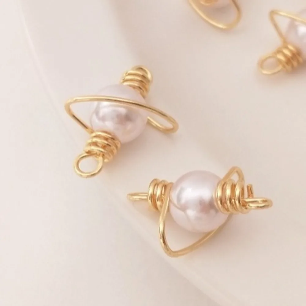 

1Pcs Copper Charms 14K Gold Color Wire Winding Pearl Planet Pendant Handmade DIY Earrings Bracelet Jewelry Connecting Accessorie