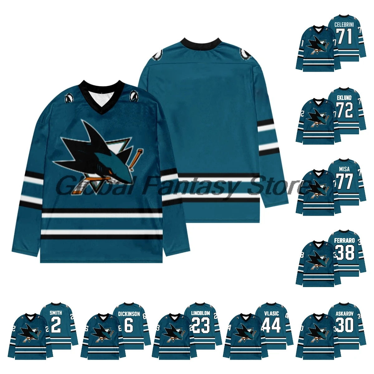 Camiseta de hockey sobre hielo del equipo de los San Jose Sharks, sudadera de manga larga con cuello en V, camisetas de Cosplay para hombres y mujeres