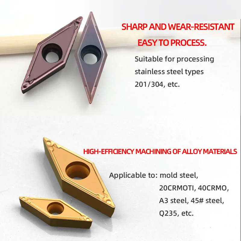 35 °   Insertos de herramientas de torneado de torno Cnc con forma de diamante para metal, acero inoxidable y mecanizado de metales no ferrosos