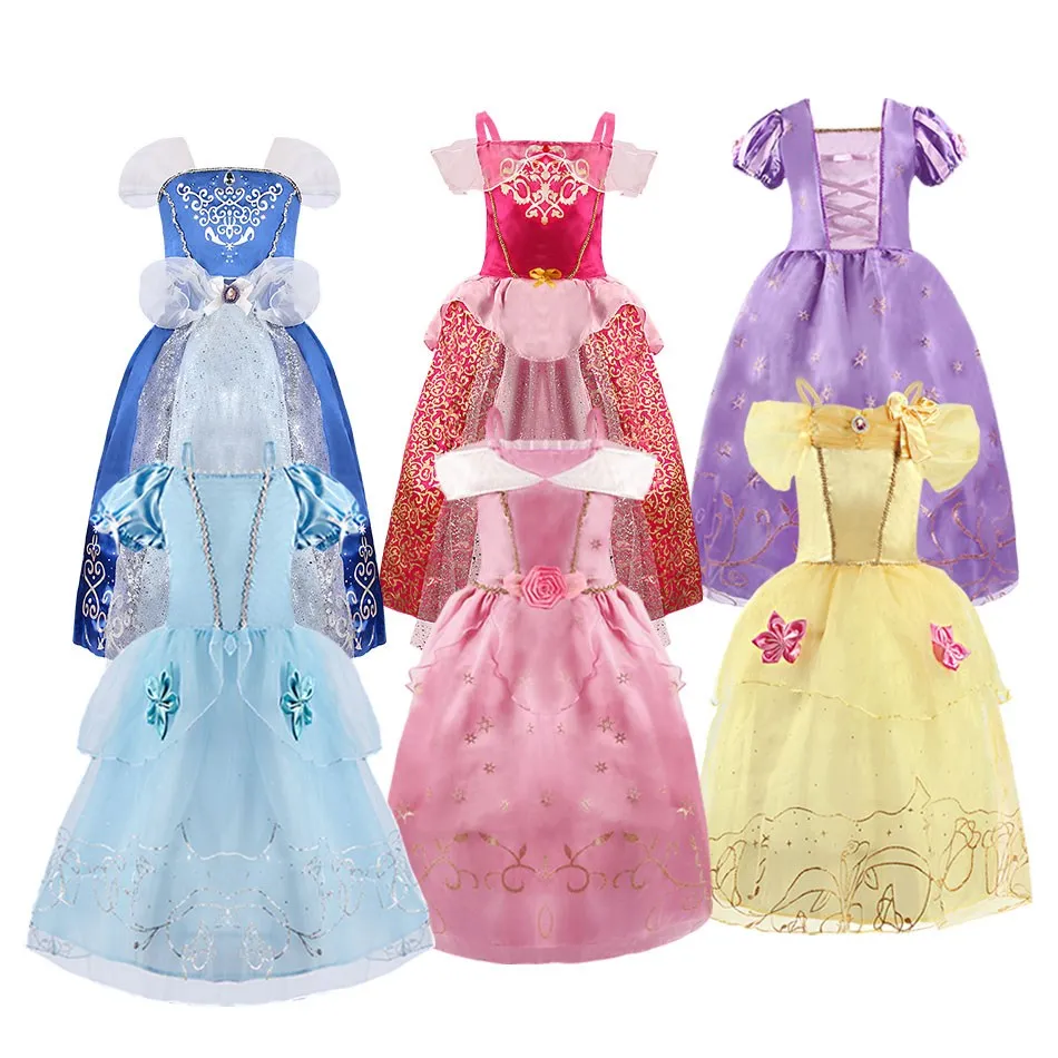 

2-8 Years Girl Birthday Party Costume Kids Rapunzel Cinderella Sleeping Beauty Aurora Belle Dress Fancy Girl Christmas Costume