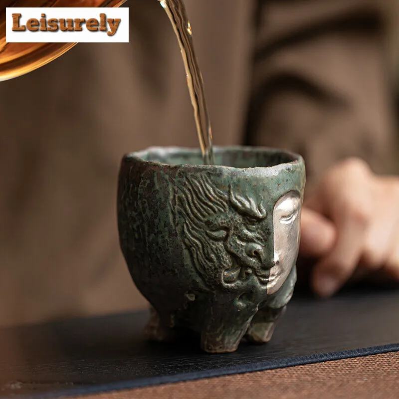 Imagem -03 - Criativo Dunhuang Buddha Xícara de Cerâmica Único Copo Mestre Grosso Metade do Rosto Caneca de Café Chozhan Tea Bowl Kung fu Teaconjunto Presente 150ml