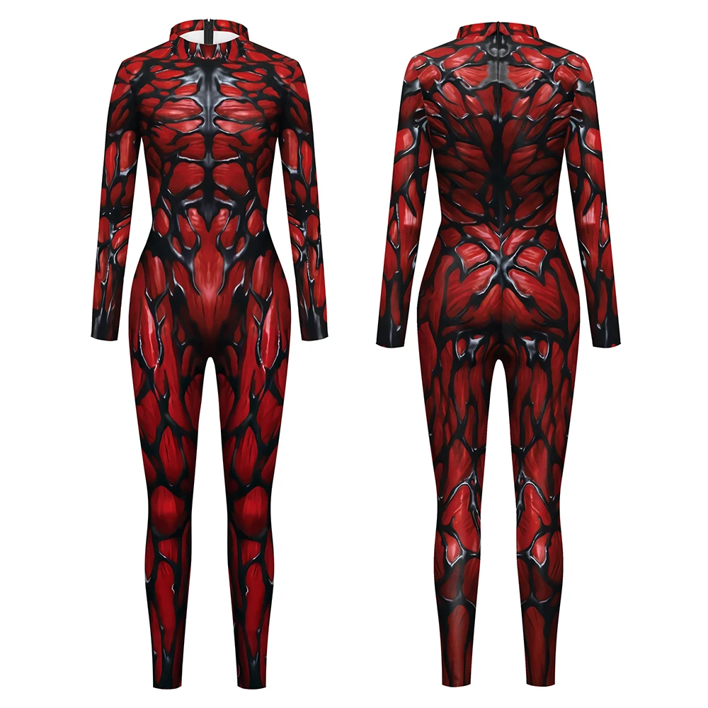 Red Muscle Pattern Jumpsuit Halloween Zombie Cosplay Costume Woman Man Party Bodysuit Spandex Zentai Suit Adult Carnival Rompers