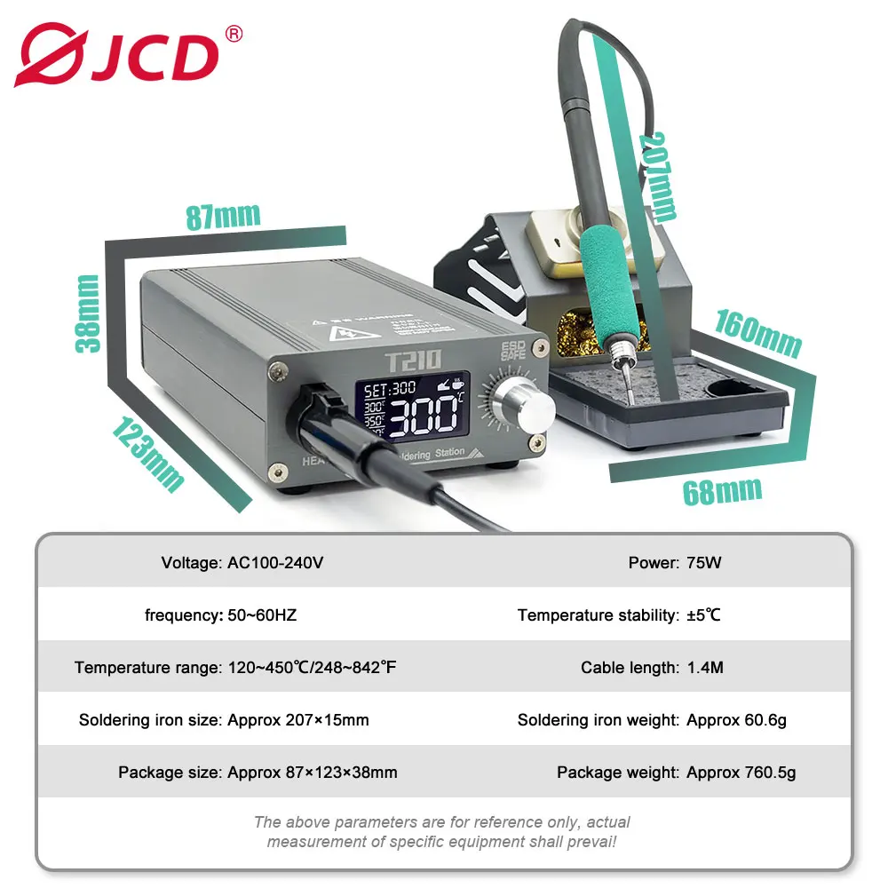 Professional JCD T210 SMD Soldering Station 75W Adjustable Temp Auto Sleep Welding Tool For Electronic Repair Universal C210 Tip
