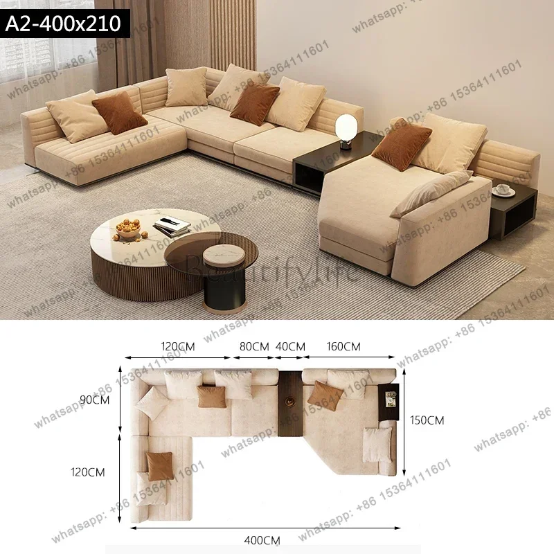 LJYNew light luxury minimalist villa living room large apartment, high-end matte cloth sofa