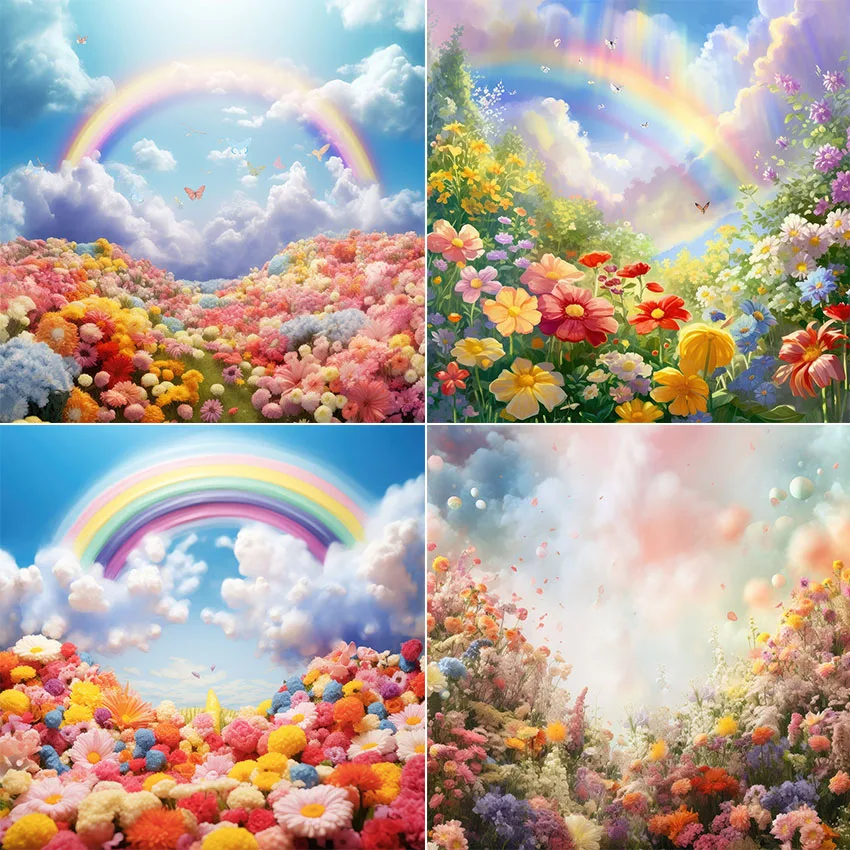 

Mehofond Photography Background Spring Wonderland Rainbow Grass Flowers Kids Birthday Party Portrait Decor Backdrop Photo Studio