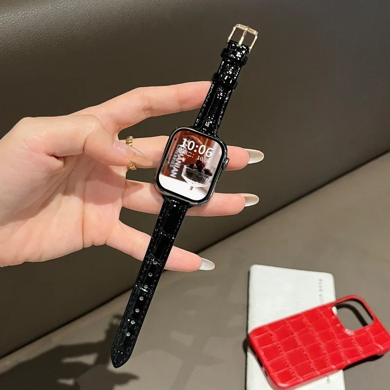 Glänzendes Premium-Lederarmband für Apple Watch 42mm 46 44 45 40 4138 49mm Small Waist Band iWatch Series 11 10 9 8 7 6 5 4 Ultra3/2 – Detail 2