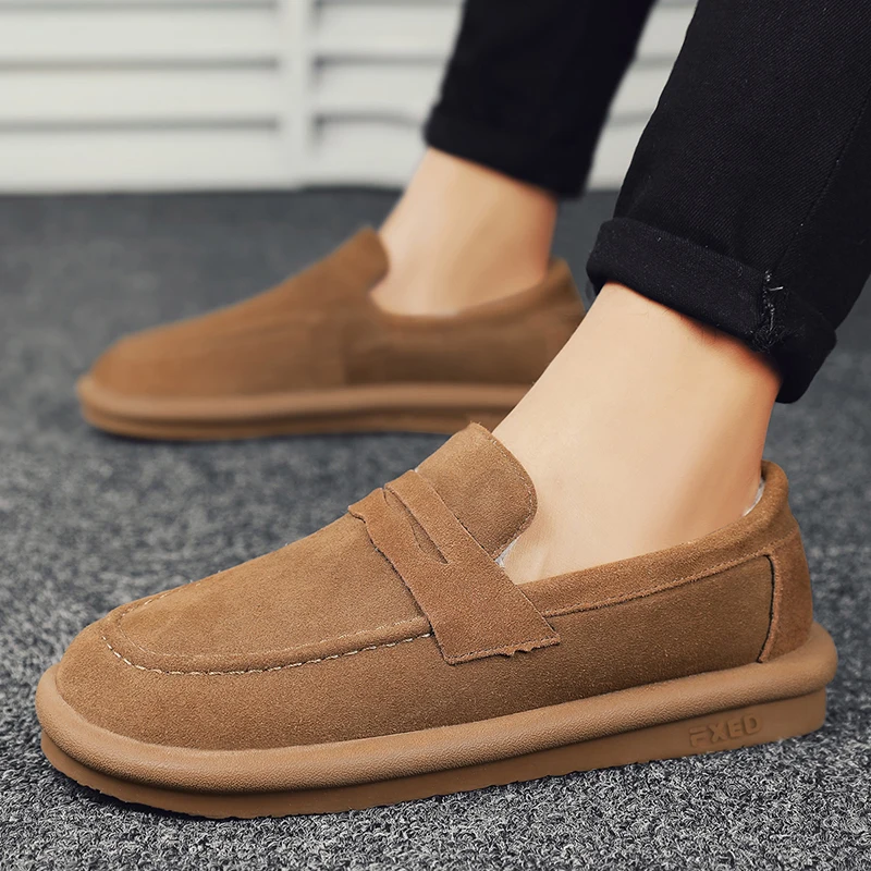 2025 New Men's Loafers Winter Shoes Warm Fleece Slip On Low Top Snow Boots Plush Flats Indoor Outdoor Fur Lined Casual Shoes