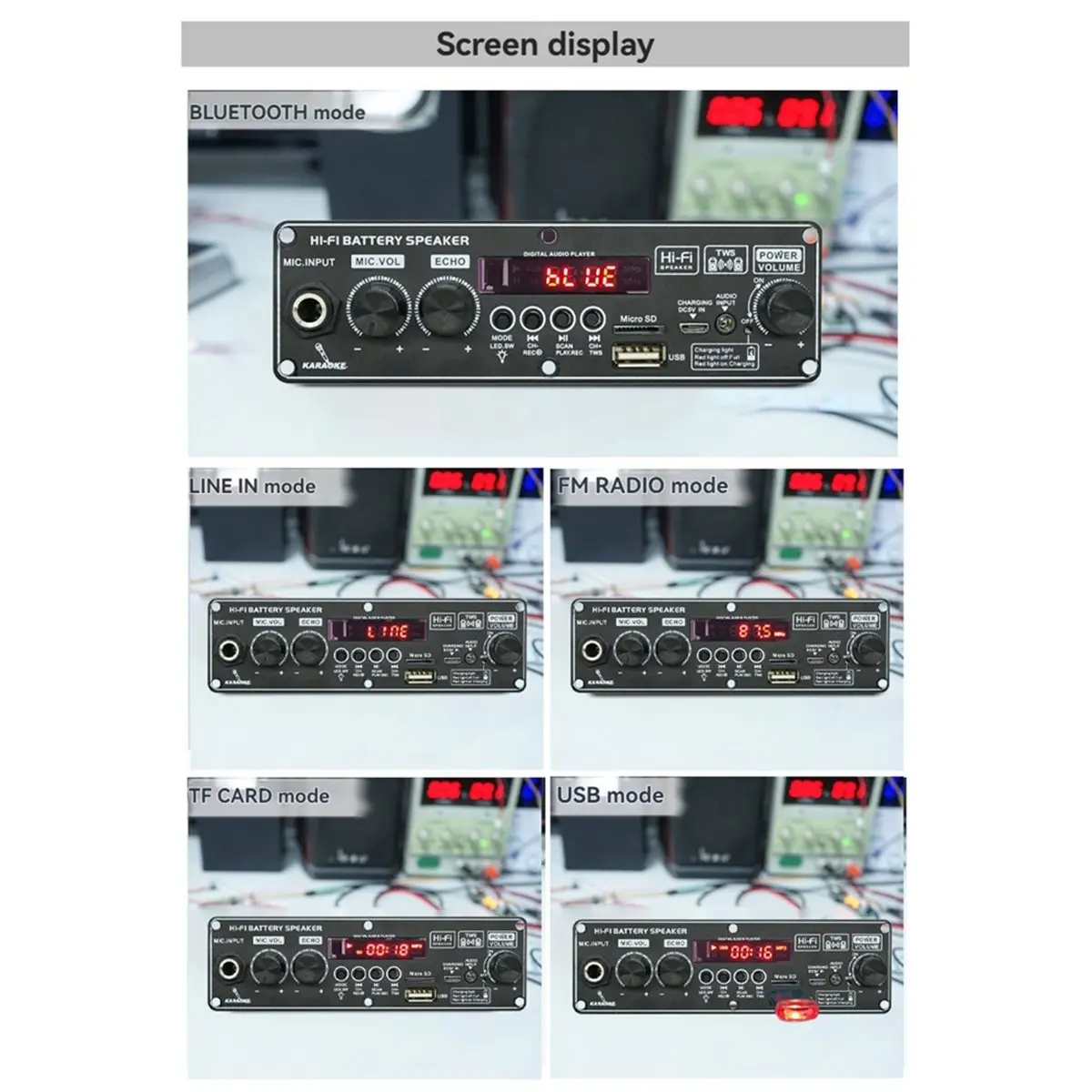 update. 2X10W 3.7V Amplifier Board Square Dance 20W Speaker Recording Amplifier Support Bluetooth AUX U-Disk Home Theater DIY view 2