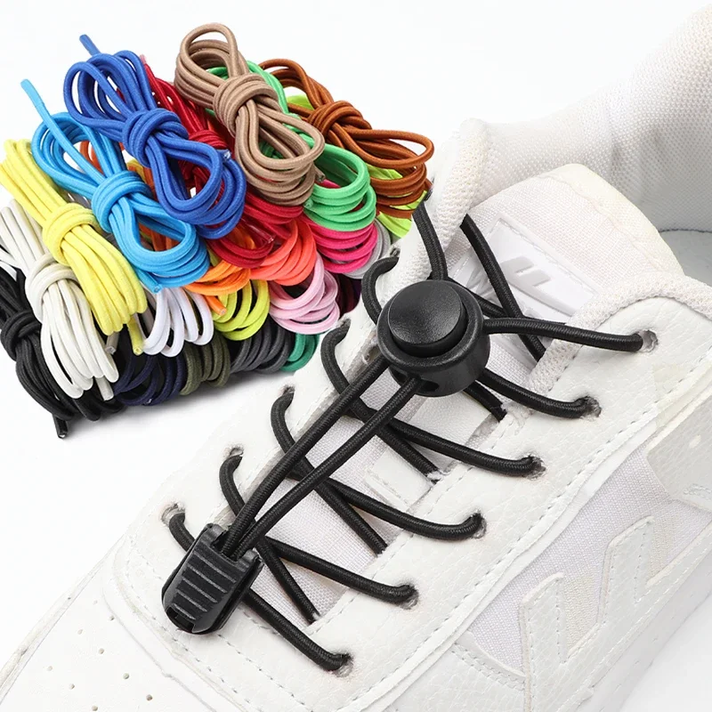 No Tie Shoe Laces Suitable for All Shoes Round Spring Lock Elastic Shoelaces Quick Wear in 1 Second Hiking Sports Lazy Shoelace