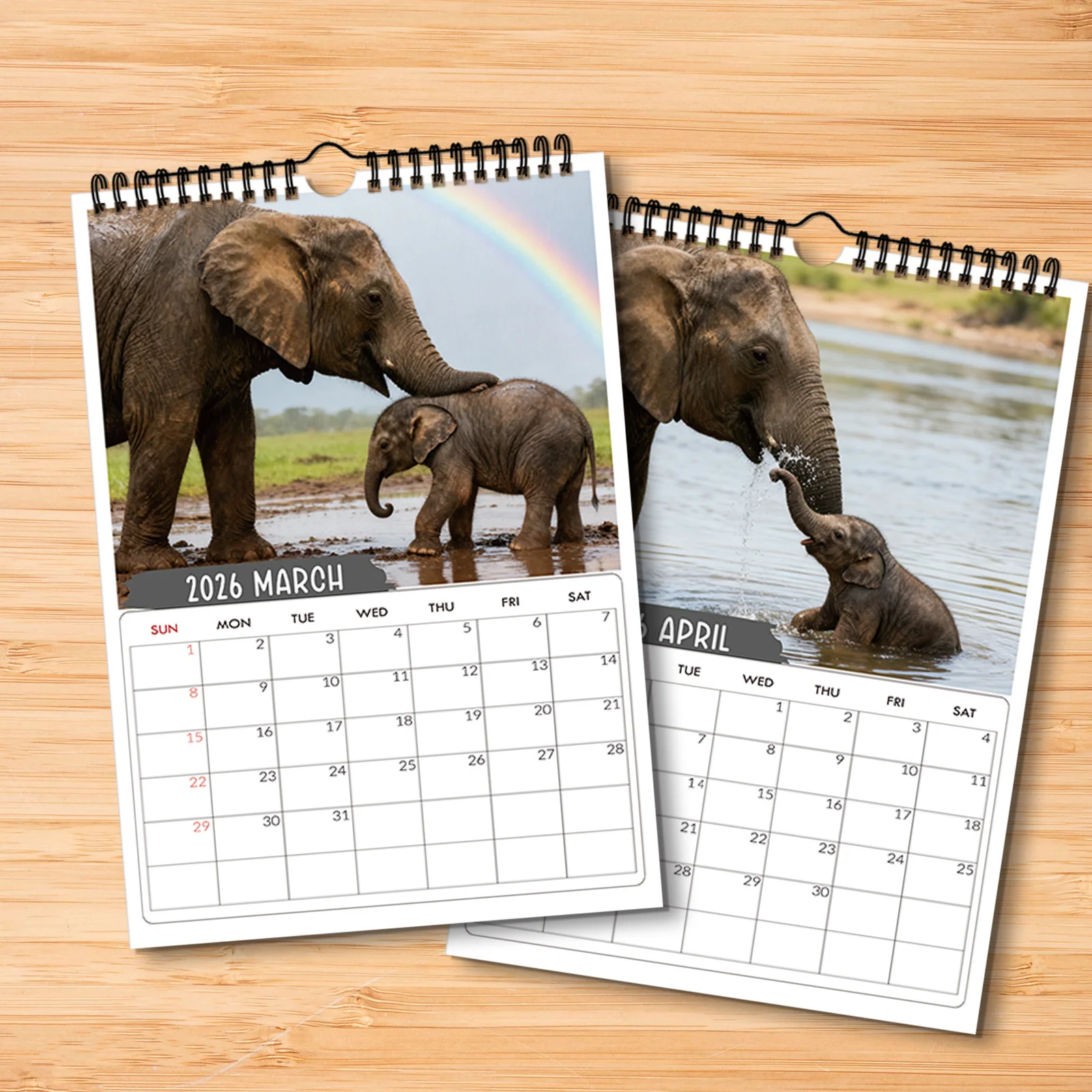 1 قطعة تقويم جميل دافئ يعرض الفيل اللطيف ، مناسب لديكور المنزل ، مثالي لمحبي الحياة البرية ، هدية لطيفة للعام الجديد