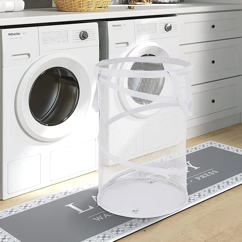 High-quality Cylindrical Folding Laundry Basket Mesh Basket Household Large Capacity Package Multi Functional and Durable