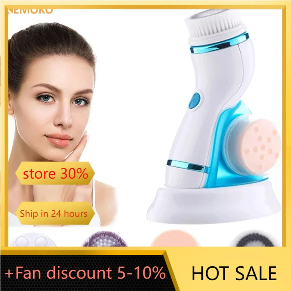 

4 in 1 Electric Face Cleansing Brush Waterproof Ultrasonic Facial Massager Pore Washing Cleaner Auto Rotating Blackhead Remover