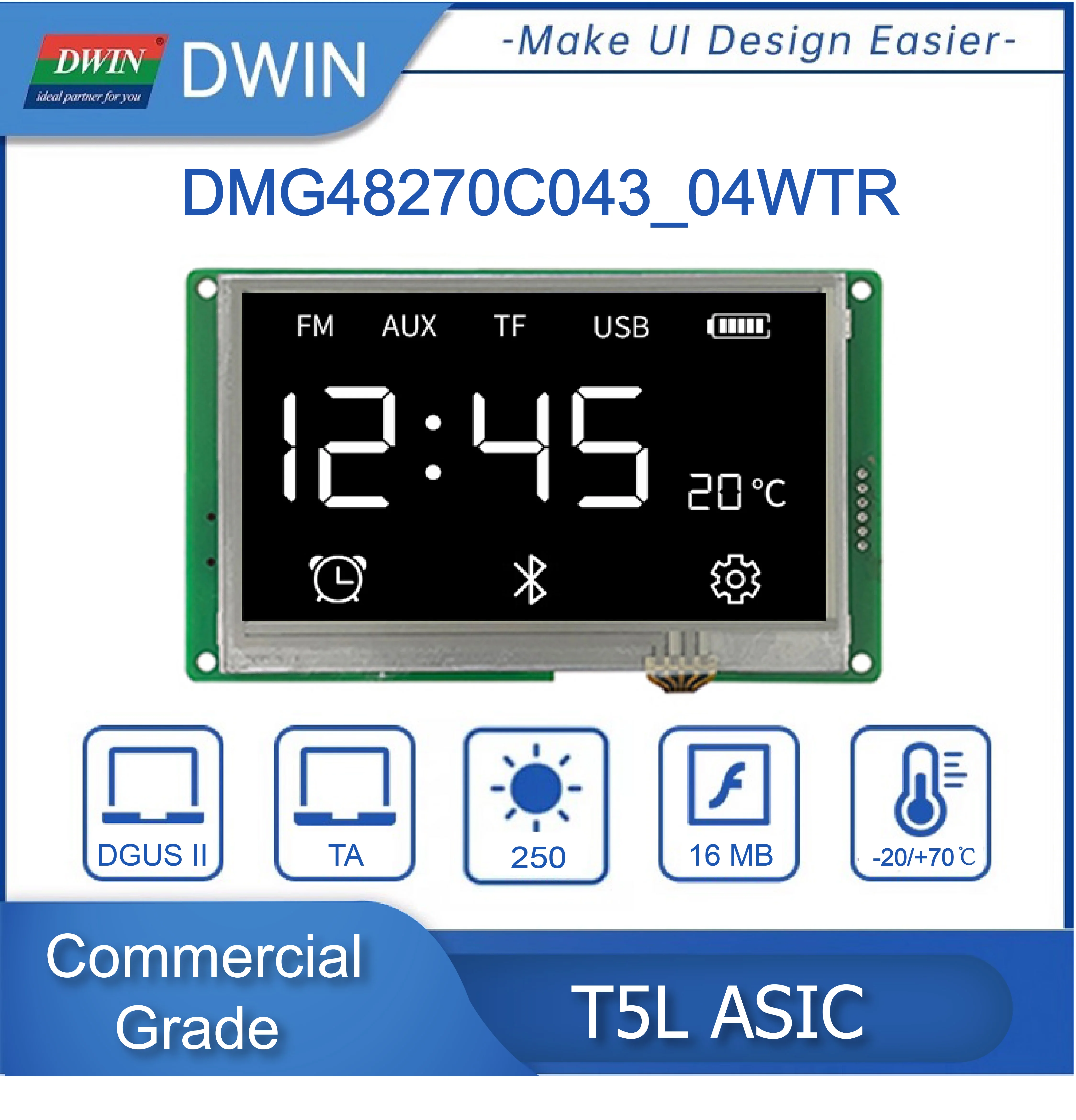 DWIN TFT LCD Conecte, Painel de Toque, Smart UART, Monitores LCM, Arduino, 480x272, 4,3\