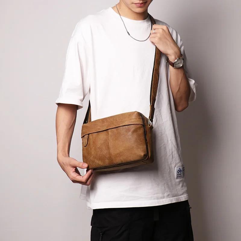 

Retro and fashionable men's square cowhide single-shoulder bag and women's genuine leather crossbody bag