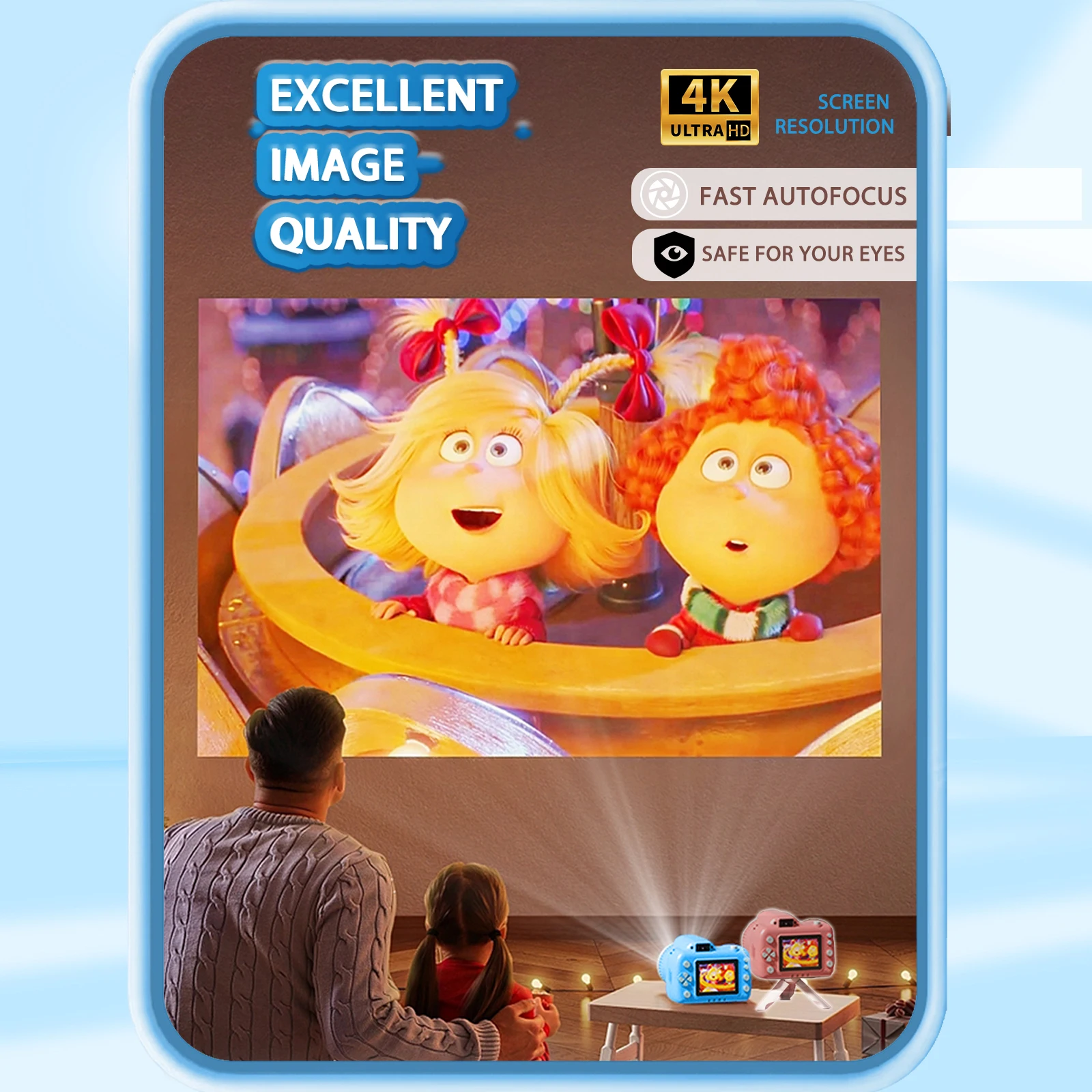 Kids Camera with Projector, Large Screen 1080P Video Recording Camera, 32GB SD Card, Christmas Birthday Gift, Portable Toys for