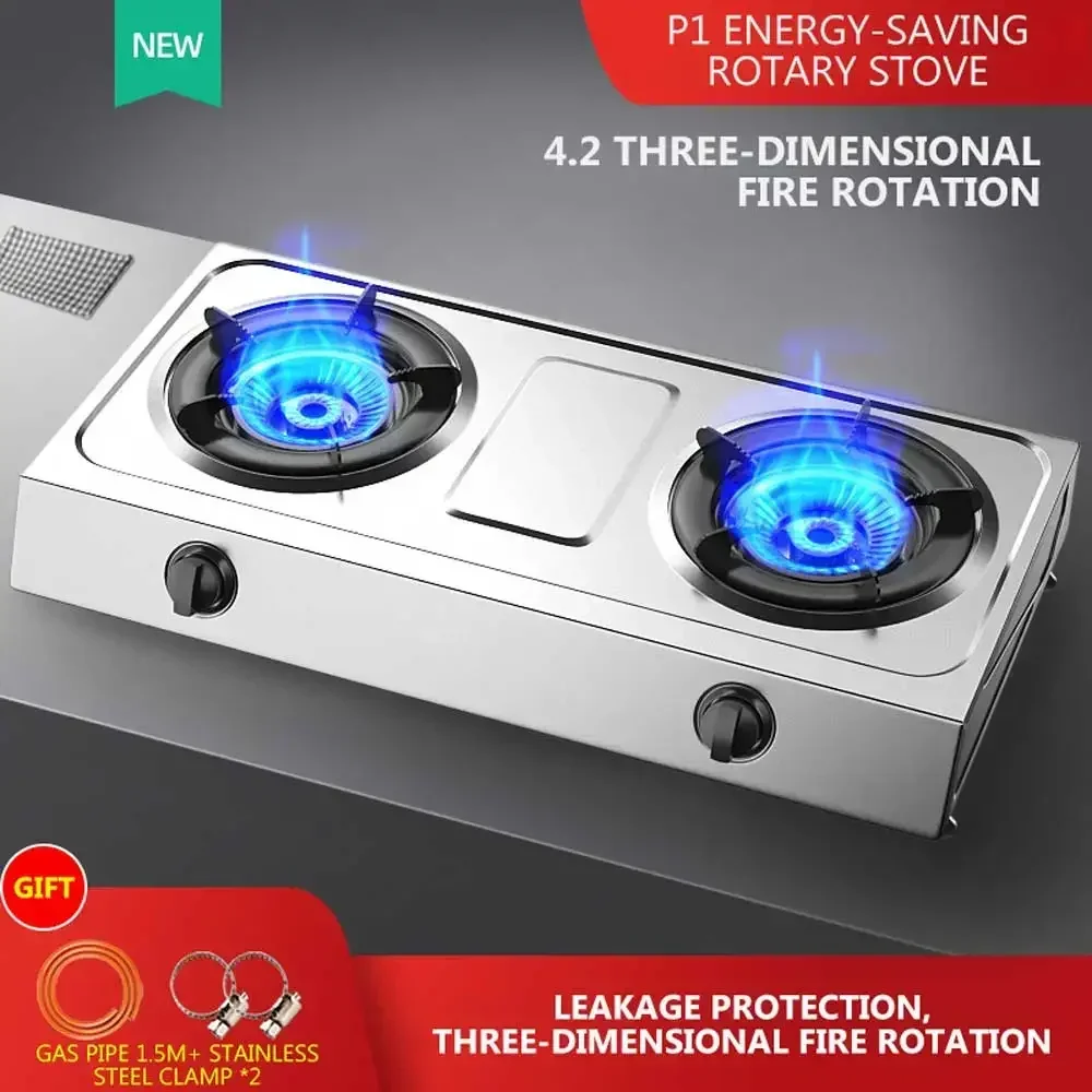 Gas Stove, Double Stove, Desktop, Sudden Fire Extinguishing Protection, Household Liquefied Gas, Natural Gas Gas Stove