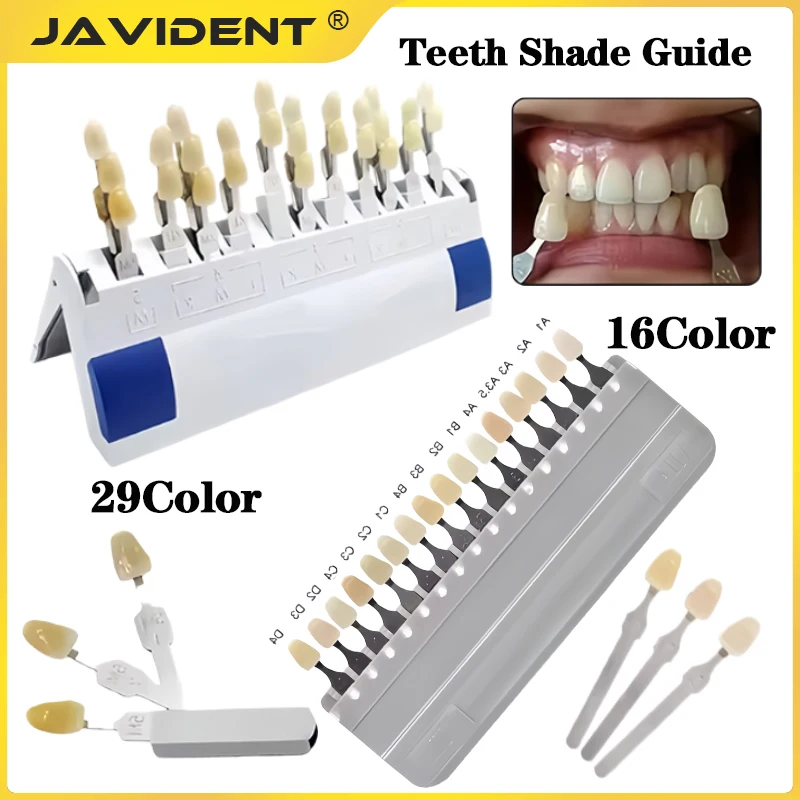 JAVIDENT 1Pc 16/29 Colors Teeth Shade Guide Classical Dentistry Equipment Teeth Whiting Porcelain Tooth Model Colorimetric Plate