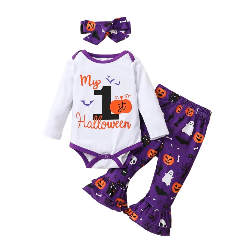Il mio primo vestiti per bambini di Halloween per neonati Pagliaccetto per neonati Autunno Inverno Vestiti per ragazzo/ragazza Set di costumi di Halloween per neonati a maniche lunghe