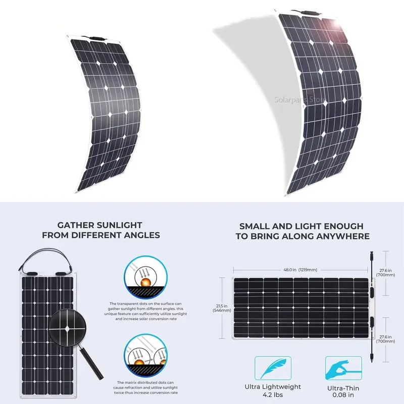 Wholesale 100W PET Flexible Solar Panel Home & Car Use Optimal Semi-monocrystalline Silicon Thin Film Marine SS-M100W SUNSUN