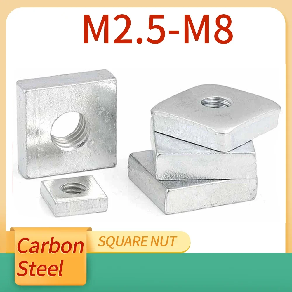 

5-40Pcs M2 M3 M4 M5 M6 M8 Square Nut Carbon Steel Galvanized Zinc Plated Thin Quadrangle Block for Aluminum Profile DIN562