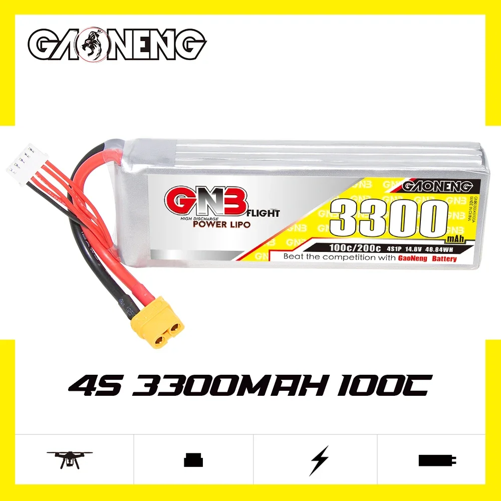 

GAONENG GNB 3300mAh 4S 100C 200C 14.8V XT60 LiPo Battery 1/10 Scale RC Hobby Models 300mm to 360mm 7 inches FPV Drone RC Boat