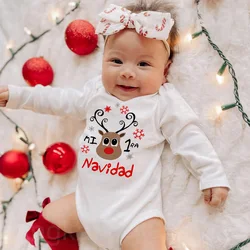 My First Christmas Newborn Baby Long Sleeve Romper Spanish Deer Printed Outfit Infant Baptism Bodysuit Toddler Xmas Clothes Gift