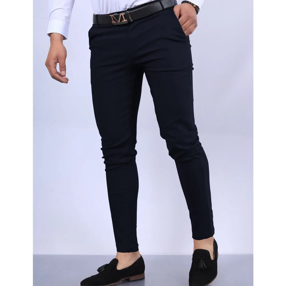

New Men's New Solid Color Slim-fitting Pocket Casual Dress Pants Skinny Button Pockets Pants Trousers