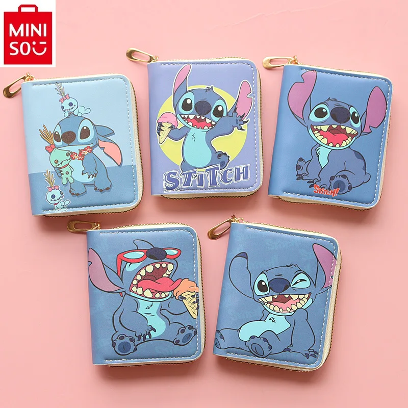 

MINISO Disney Stitch Fashion Cute Print Men's Short Zipper Change Card Bag Student Cartoon High Quality PU Storage Wallet