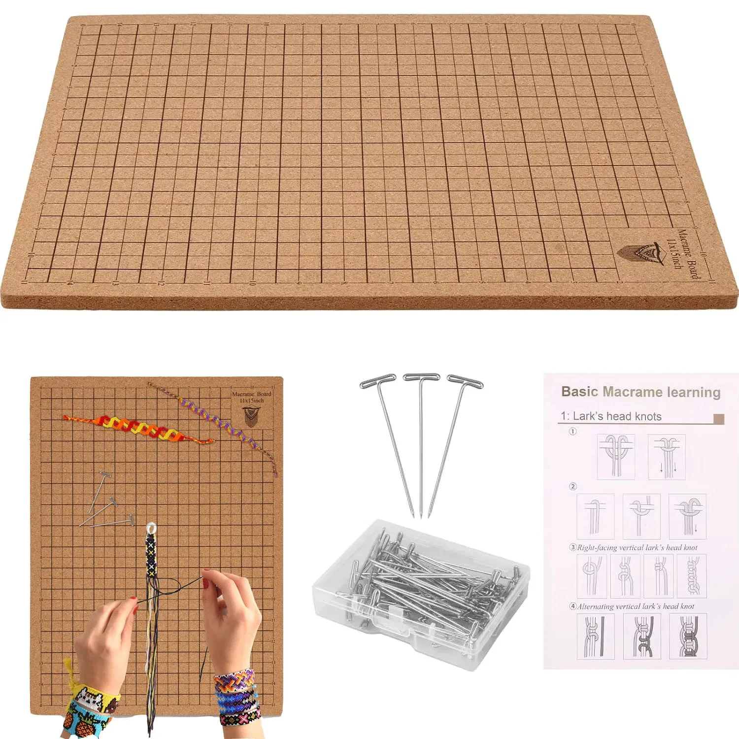 1set Macrame Board with Pins Reusable Double Side Macrame Board Grided Cork Board For Bracelet Jewelry Making Hand Kniting