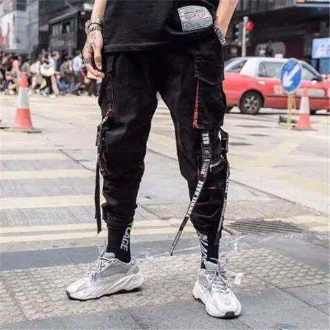 2023 New Hip-Hop Jogger Men\'s Harem Overalls Color Multi-Pocket Ribbon Men\'s Sports Pants Streetwear Casual Men\'s Casual Pants