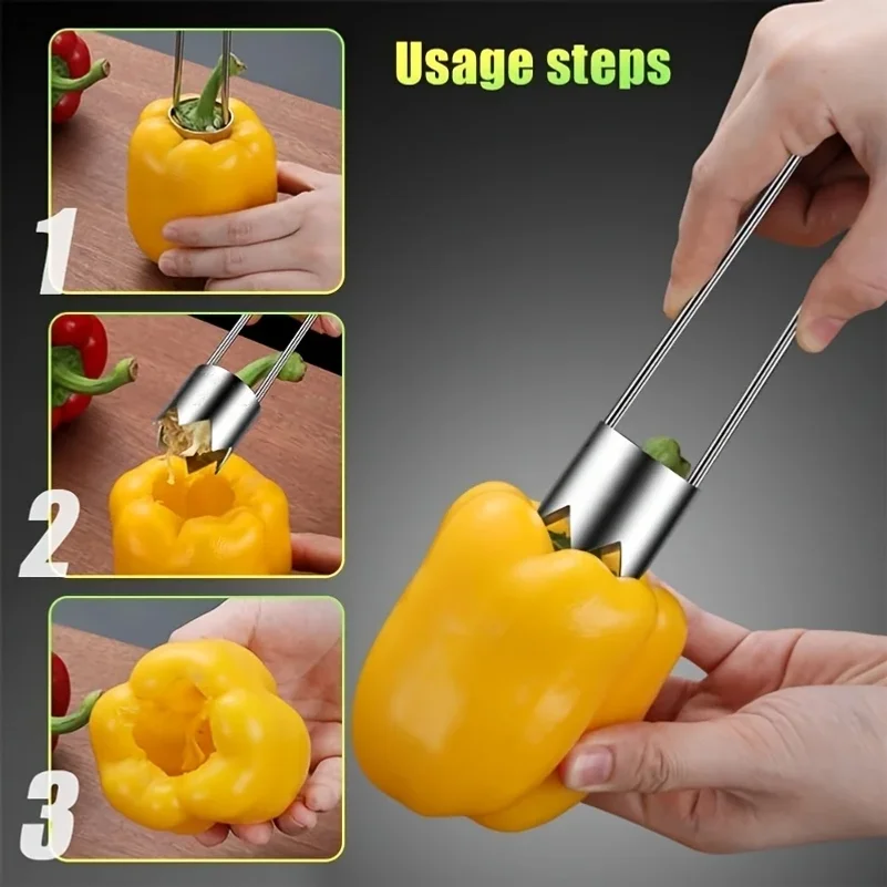 Stainless Steel Corers Portable Core Remover Fruit and Vegetable Core Extractor Kitchen Tools for Pitting Chili Peppers Melons
