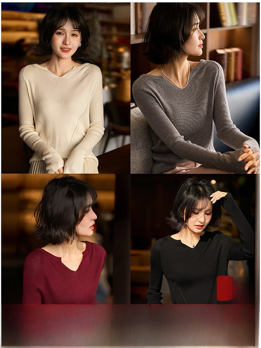 

Женский вязаный свитер Rose Daily из смесовой шерсти и шелка с V-образным вырезом, длинными рукавами, мягкий, удобный, повседневный, весенний, модный