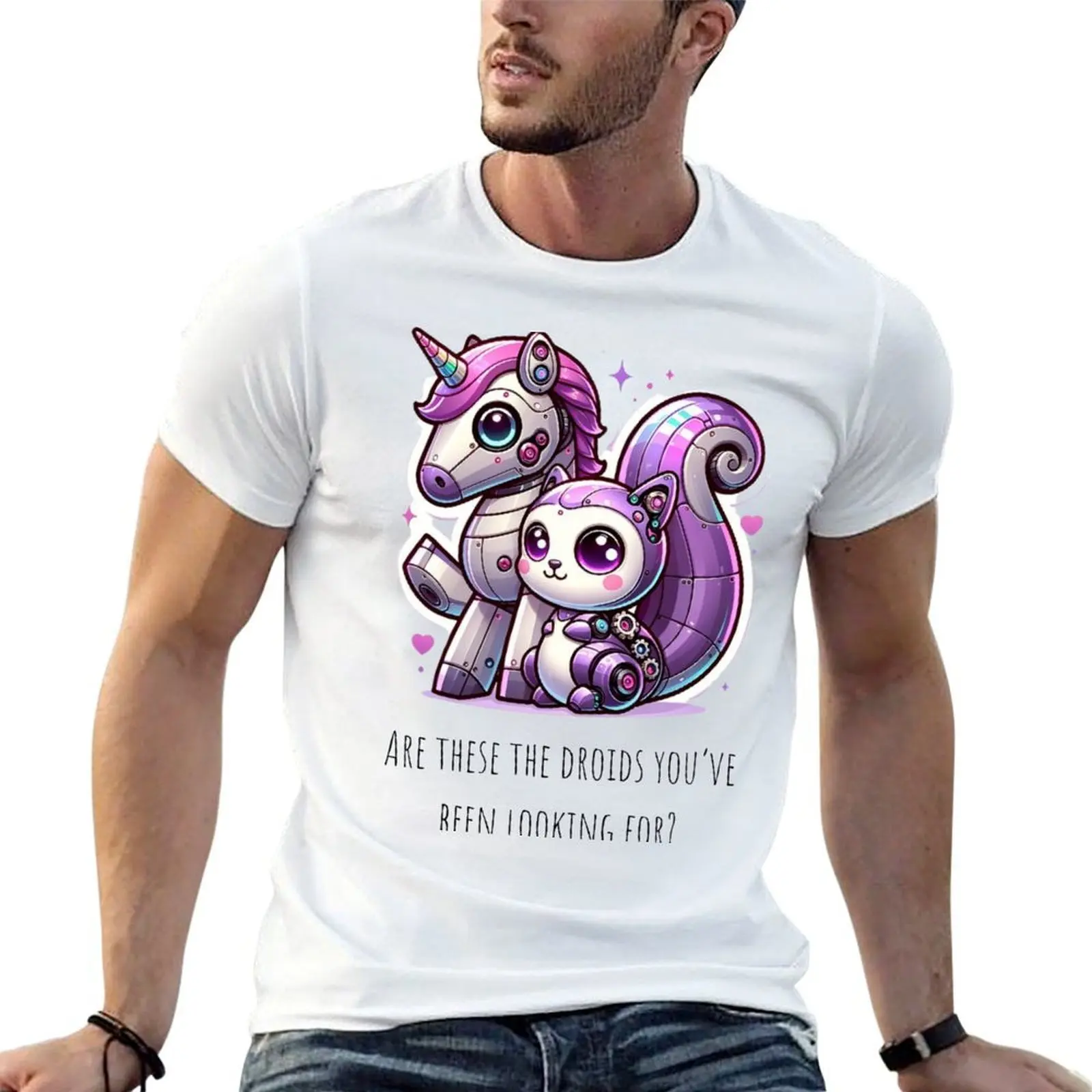 Purple Squirrels and Unicorn Droids T-Shirt Short sleeve tee korean fashion men graphic t shirts