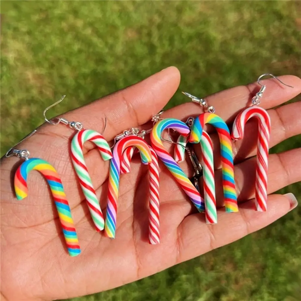 New Colorful Stripes Christmas Earrings Christmas Hook Earrings Simple Candy Cane Christmas Pendant Earrings Xmas Gift Jewelly